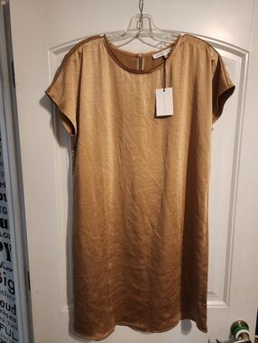 Melissa Nepton Kerra Gold Satin Shift Dress Size M NWT